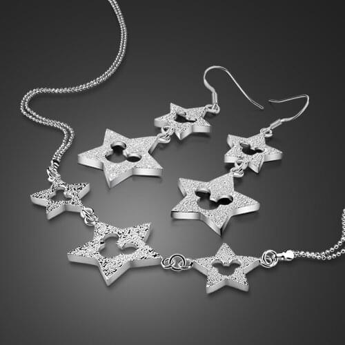 High Quality Women 100% 925 Sterling Silver Jewelry Set Cute Star Mickey Tassel Necklace Earrings Set Charm Wedding Gift