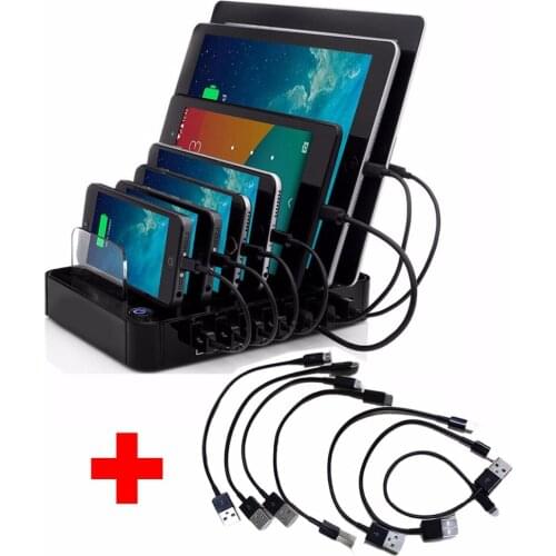 AC100-240V USB Charger Hub DC5V 7-port Quick Charging Station for Android Apple Mobile Phone and Tablet PC with 7pcs USB Cables