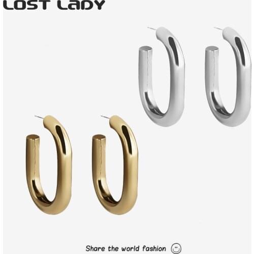 Lost Lady Minimalist Stud Earrings Fashion Gold Color Earrings for Women Hollow Cool Ring Earring Party Jewelry Wholesale