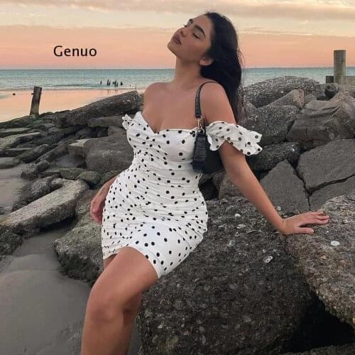 Ruffles Polka Dot Vintage Dress Women Off The Shoulder Boho Elegant Party Dress Backless Sexy Summer Dresses Vestidos