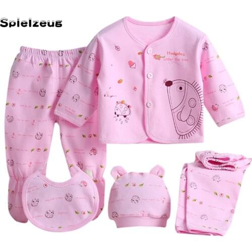 5PCS Fashion Newborn Infant Baby Boys Girls Cartoon Printed Long Sleeved Tops+Hat+Pants +Bib Winter Outfit Set Clothes#g4