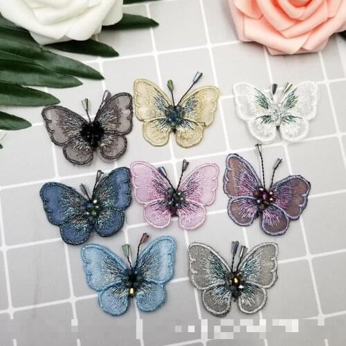Gold Silk Gauze Applique Embroidery Butterfly Patches For Clothing Wedding Garments Patch Hair Accessories Brooch Diy Material