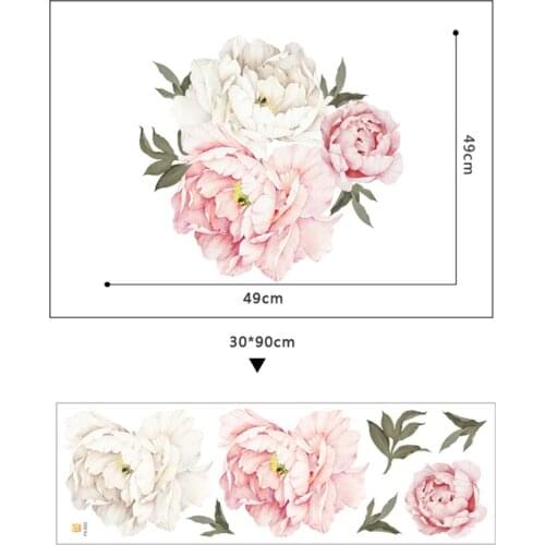 1pc Pink Peony Flower Blossom Wall Stickers PVC Art Mural Decor Decal Bedroom Living Room Decoration Wallpapers 30x90cm