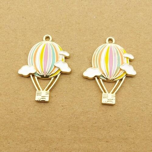 10pcs 23x30mm hot air balloon enamel charm for jewelry making cute earring pendant bracelet necklace charms diy charm