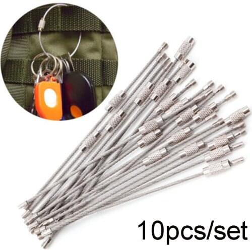10Pcs/set 100/150/200mm Keychain Tag Rope Stainless Steel EDC Wire Cable Loop Screw Lock Gadget Ring Key Keyring DIY Hand Tools