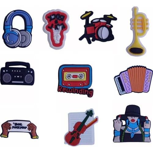 10PCS PVC Cartoon Fridge Magnetic Sticker Headphones Boy Rock You Drum Set Horn Recorder Tape Organ Violin Refrigerator Magnets