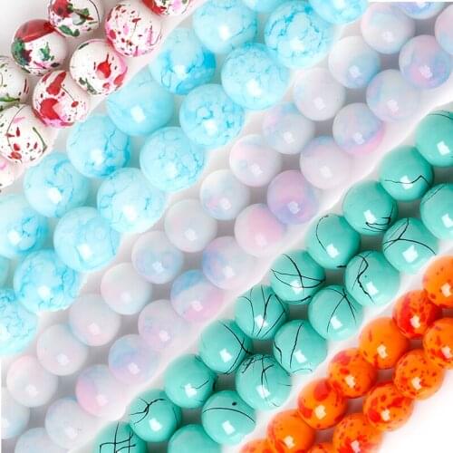 100-140Pcs 6mm 8mm Colorful Glass Beads Round Loose Spacer Beads 80cm For Jewelry Making DIY Bracelet Earrings Charms Necklace