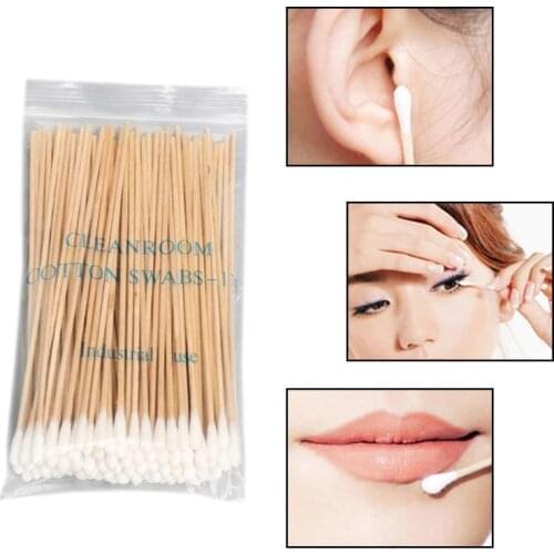 100/200Pcs 6 Inch Long Wooden Handle Cotton Swabs Single-Head Cleaning Sterile Sticks Applicator for Wound Clean Makeup