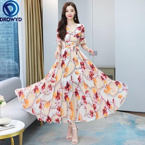 2021 Summer Beach Pink Maxi Dress Vintage Lace Dress Elegant Women Short Sleeve Printed V-neck Boho Long Party Dresses Vestidos