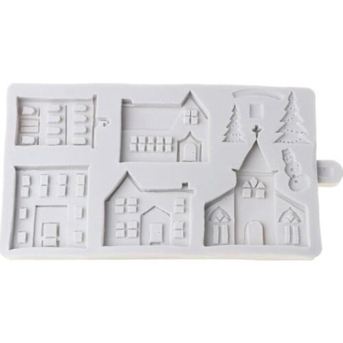 3D Christmas House Silicone Mold Fondant Cake Decorating Tools Chocolate Plaster Sugarcraft Baking Mould