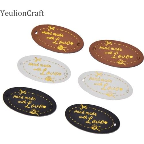 Chzimade 8/24Pcs Handmade With Love PU Leather Clothing Labels Tags For Jeans Bags Shoes Diy Sewing Crafts