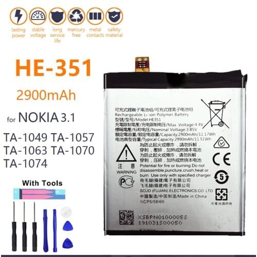 2900mAh HE351 Battery For Nokia 3.1 Nokia3.1 TA-1049 TA-1057 TA-1063 TA-1070 TA-1074 TA 1049 1057 1063 Bateria Tracking number