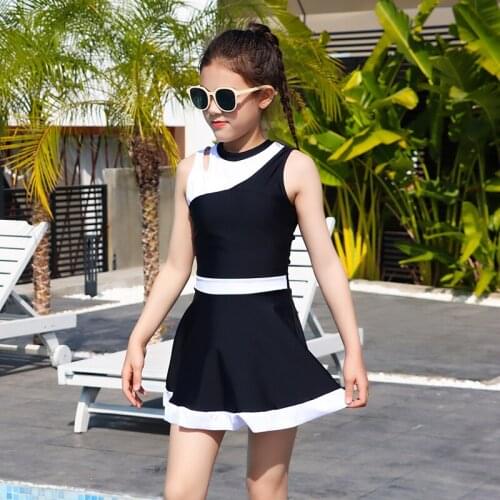Aitonoble 2021New Kids Rash Guard Years 10-15 Girls One Piece Swimwear Skirt STeenagers Swimsuit Diving Suit Rashguard for Girls