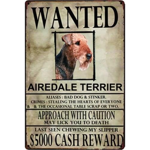[ Douladou ] Airedale Terrier Dogs Wanied Metal Sign Tin Poster Home Decor Bar Wall Art Painting 20*30 CM Size y-2082