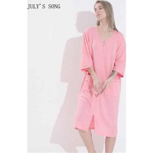JULYS SONG Woman Robe Pajamas Summer Zipper Nightgown Solid Color Man Bathrobe Bride Morning Robes Casual Couple Sleepwear