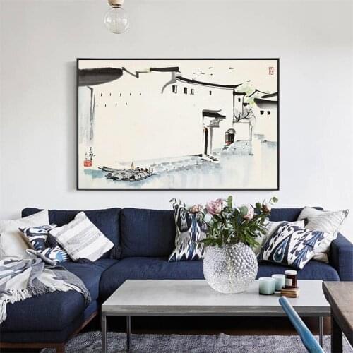 Chinese Style Ink Painting Huipai Architecture Landscape Canvas Paintings Posters And Prints Home Decorative Picture For Living