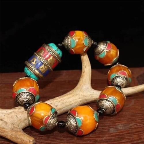 Collection Chinese Handwork Wax Bracelets Tibetan Buddhist Beads Jewelry Bracelet Auspicious Decoration Gift