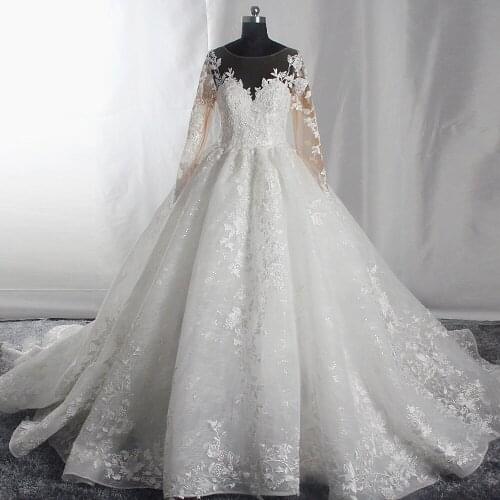 RSW1672 Lace Appliques Bridal Ball Gown Long Sleeve Wedding Dress 2020
