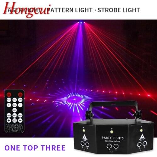 Hongcui Laser Lamp Flashlight Sound Control Stage DJ Light with Remote Control 9 Holes For KTV Christmas Projection Light
