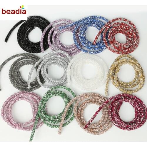 Outside Dia 7mm 1m/lot Fashion Soft Tube Jewelry Cord Rope String with Resin Rhinestone For Jewelry Making Necklace Bracelet DIY