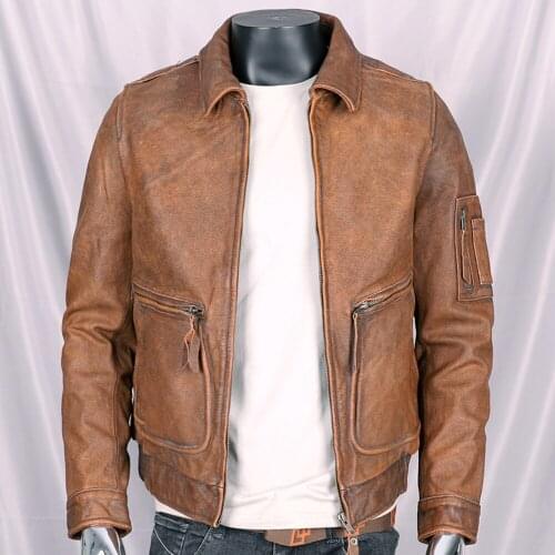 Mans Clothing European Style Mens Jacket Coat Real Leather Cowhide Distressed Zipper Coat Winter Streetwear Plus Size 4XL
