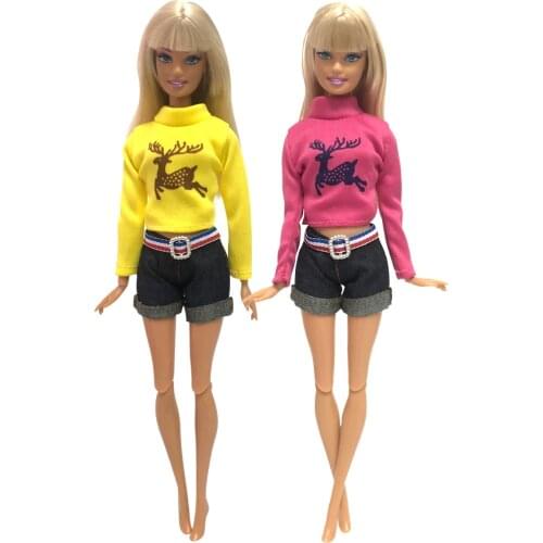 NK2 Pcs/Set Doll Dress Beautiful Xmas Outfit Handmade Party Clothes Top Fashion Dress For Barbie Doll Best Child Girls'Gift