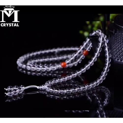 Natural white crystal stone worry beads clear Quartz 108 beads bracelet For Women Men Prayer Bead Rosary Hanging Decoration