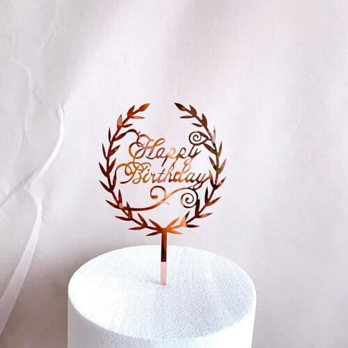 New Happy Birthday Cake Decoration Rose Gold Acrylic Birthday Party Dessert Decoration English Cake Insert Brand Baking Supplies