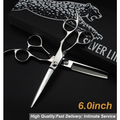 6.0 Silver 440C Hair Scissors Case Cutting Scissors Thinning Scissors Hair Barber Barbearia Profissional Acessorios JAGUNNE