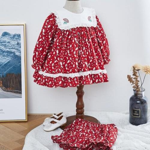 Baby girl autumn vintage Spanish lolita dress for kids long sleeve doll printed ball gown dress