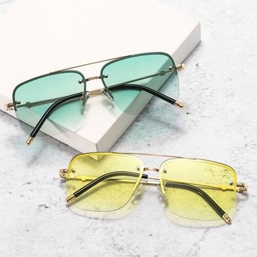 2020 Vintage Square Half-frame Sun Glasses for Men Women Metal Frame Sunglasses UV400 Pink Bule Mirror Goggle Driving Sunglass
