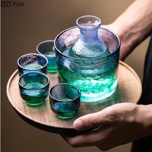 Hammered Glass Sake Jug Create Wine Glass Set Home Bar Sake Brandy Liquor Jug Creative Wineware Drinkware Gifts for Good Friends