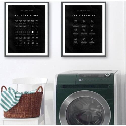 Laundry Symbols Guide Posters and Prints Black White Laundry Room Decor Wall Art Canvas Painting room wall Decoration
