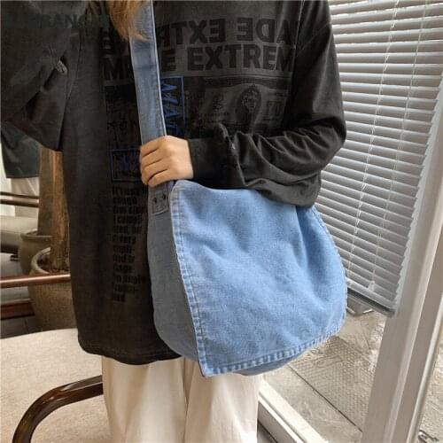 Teenager Denim Fabric Big Capacity Hobo Bag Student Fashon Jeans Soft Over Large Hip Hop High Street Rock Slouch Messenger Bag