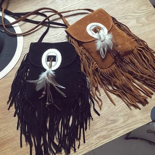 New Vintage Ethnic Style messenger handbags tassel envelope clutch wallet zipper purse leather shoulder bag feathers Saddle Bags