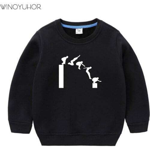 Parkour Free Running Print Sweatshirts Baby Boys Girls 2020 New Winter Fashion O-neck Hoodies Children Hip Hop Clothes