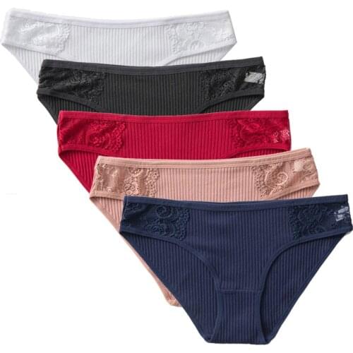 5 Pcs/Lot New Arrival 2021 Underwear Women Sexy Lace Cotton Briefs Panties S01