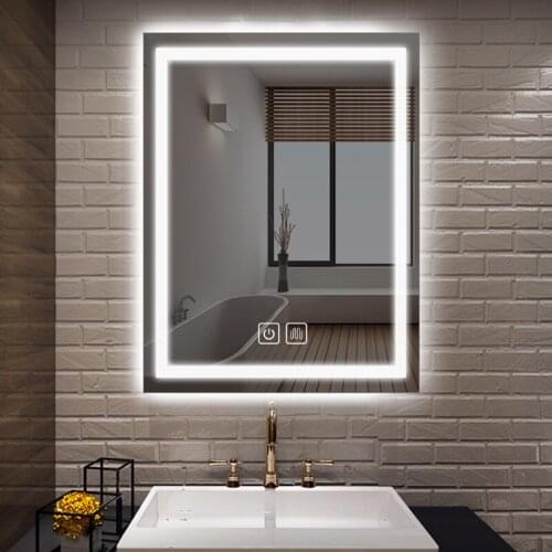 24x32in Smart Bathroom Mirror Anti Fog Touch Bright LED Washroom Mirror Wall Makeup Mirror Shaving Mirror Shower Cosmetic Mirror