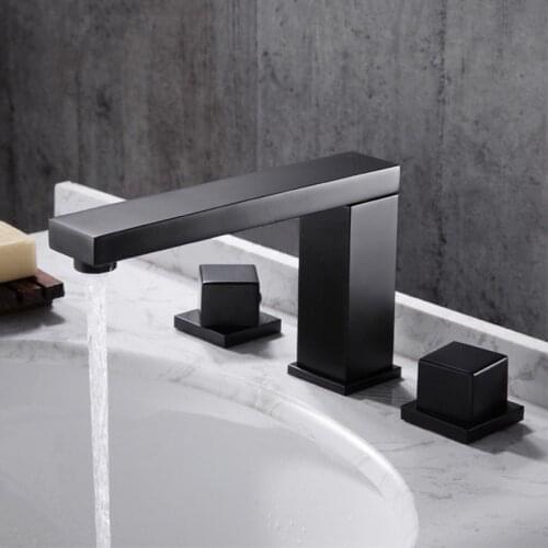 Bathroom Sink Faucet Basin Faucet Black Paint Brass 3 Holes Double Handle Luxury Bathbasin Bathtub Tap Hot and Cold Mixer Water