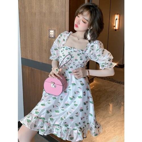 Xian mei flower jacquard side new hubble-bubble sleeve dress in the summer