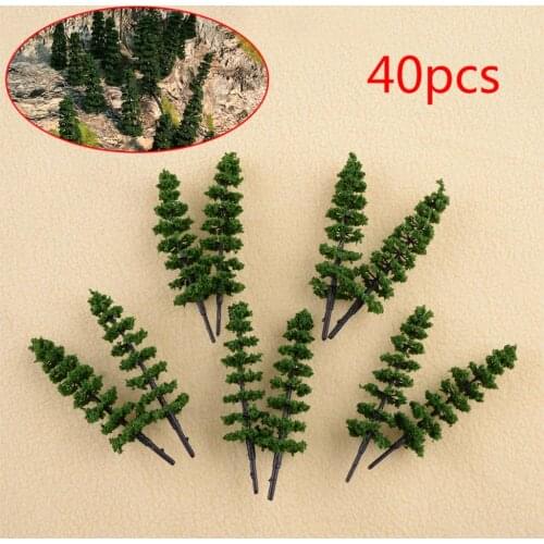 40Pcs 1:75 Green Plastic Railway Layout Model Train Green Pine Trees HO OO Scale High Quality Decoration