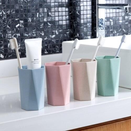 1pc Geometric Diamond Brushing Mug Drink Cup Couples Toothbrush Mug Brush Organizer