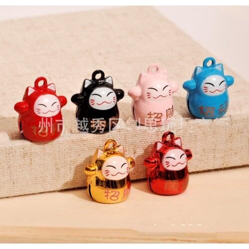 10pcs/set 20mm Omamori High Quality Maneki Neko Fortune Cat bell pendant Charms DIY for keyring earrings