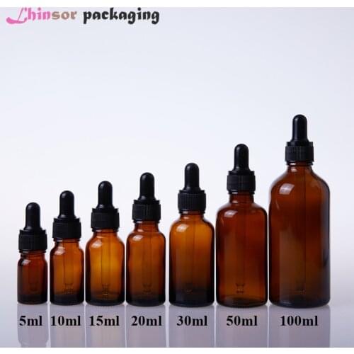 10pcs/lot 5ml 10ml 15ml 20ml 30ml 50ml 100ml Amber Glass Essential Oil Bottles Dropper Jar Liquid Reagent Pipette Bottle