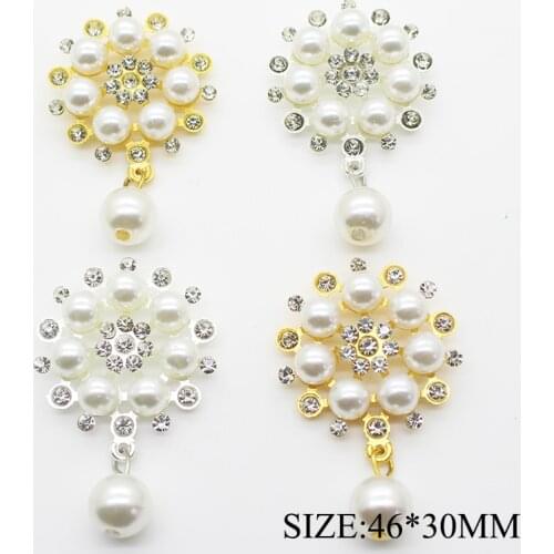 10pcs/lot 46*30MM Flat Back Flowers Metal Crystal Pearl Rhinestone Buttons for Clothes Alloy Snap Button Handicraft Decorative