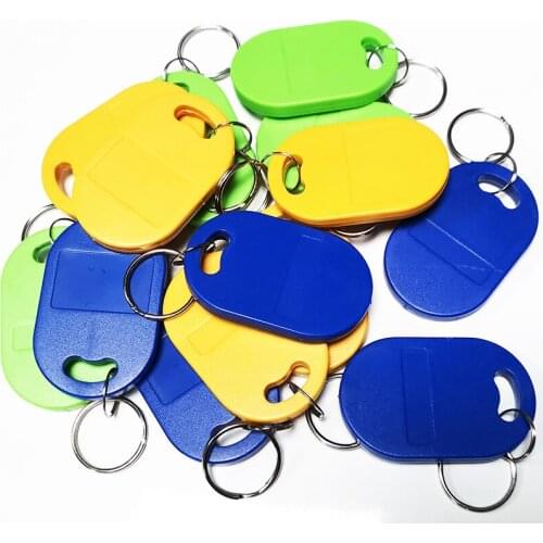 1000pcs RFID Key Fobs 13.56MHz Proximity ABS Key IC Tags Token Ring NFC 1k Rewritable China Fudan S50 1K Chip Blue Yellow Green