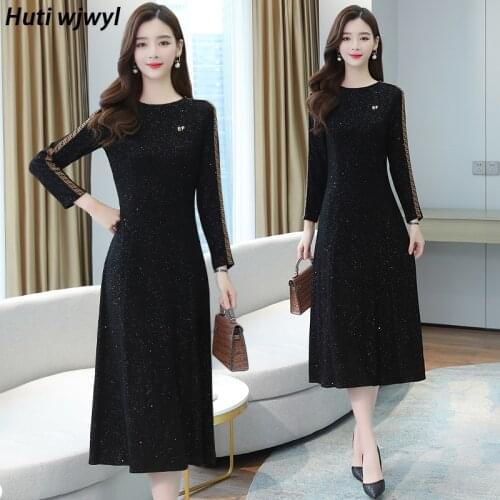 2021 Vintage Black Long Sleeve Midi Dresses Autumn Winter Plus Size black Bodycon Dress Women Elegant Party Casual Maxi Vestidos