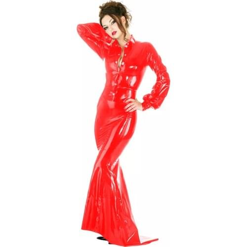 23 Colors Elegant PVC Long Skirt Suit Women Turn-down Collar Button Full Sleeve Blouse Sexy Floor Length Fishtail Bodycon Skirt