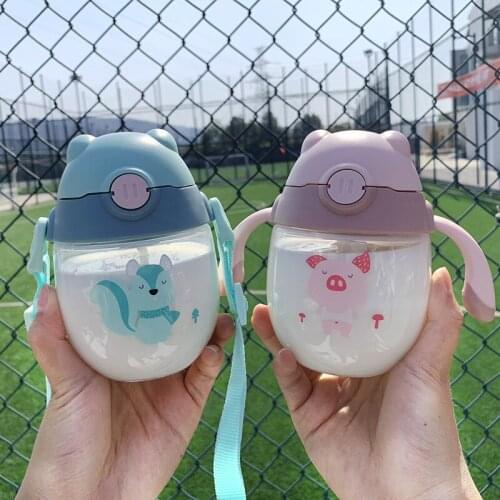 300ml Cartoon Mini Portable Simple Drink Water Straw Bottle Cup Plastic for Baby Children Kids Boy Girl Creative Gift Wholesale