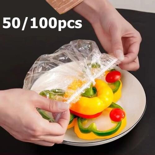 50/100pcs Kitchen Cling Film Cover Plastic Wrap Lid For Can Food Container Cling Film Seal Bowl Lid Fresh Keep Saver Bag